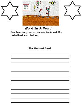 The parable of the mustard seed word in a word activity sheet 