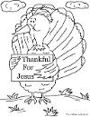 Thanksgiving turkey holding a sign thankful for Jesus coloring page