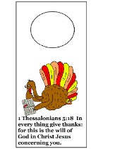 Thanksgiving Turkey Doorknob Hanger Craft- 1 Thess 5:18- Turkey Reading Bible Sunday School
