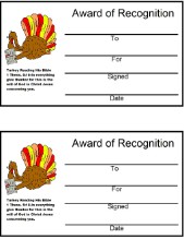 Turkey Reading Bible Give Thanks In All Things Award Certificate