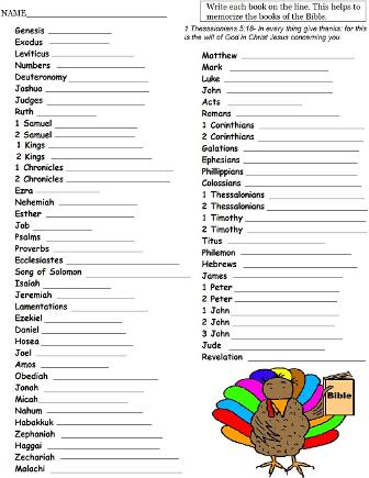 Turkey Write The Books Of The Bible Sheet