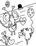 Happy Valentine's Day Coloring Pages Mice With Hearts and Balloons