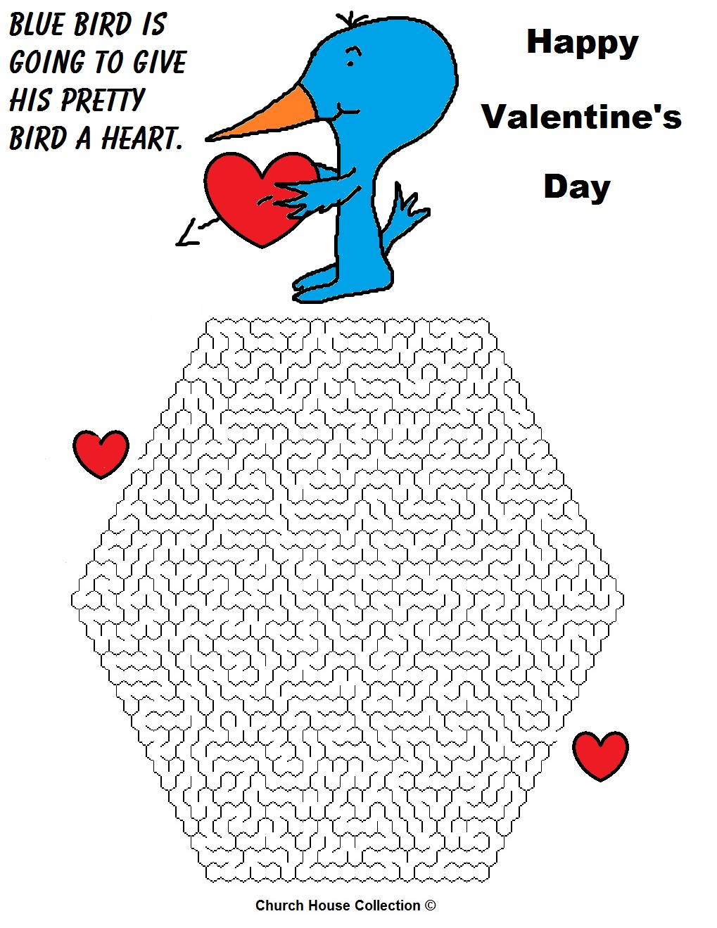 Happy Valentine's Day Maze Blue Bird With Heart