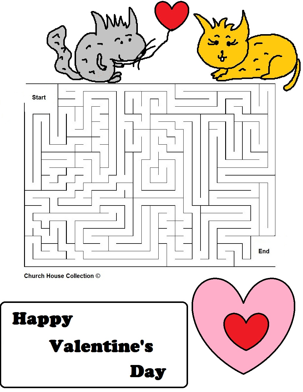 Valentine's Day Chinchilla and Cat Maze For School