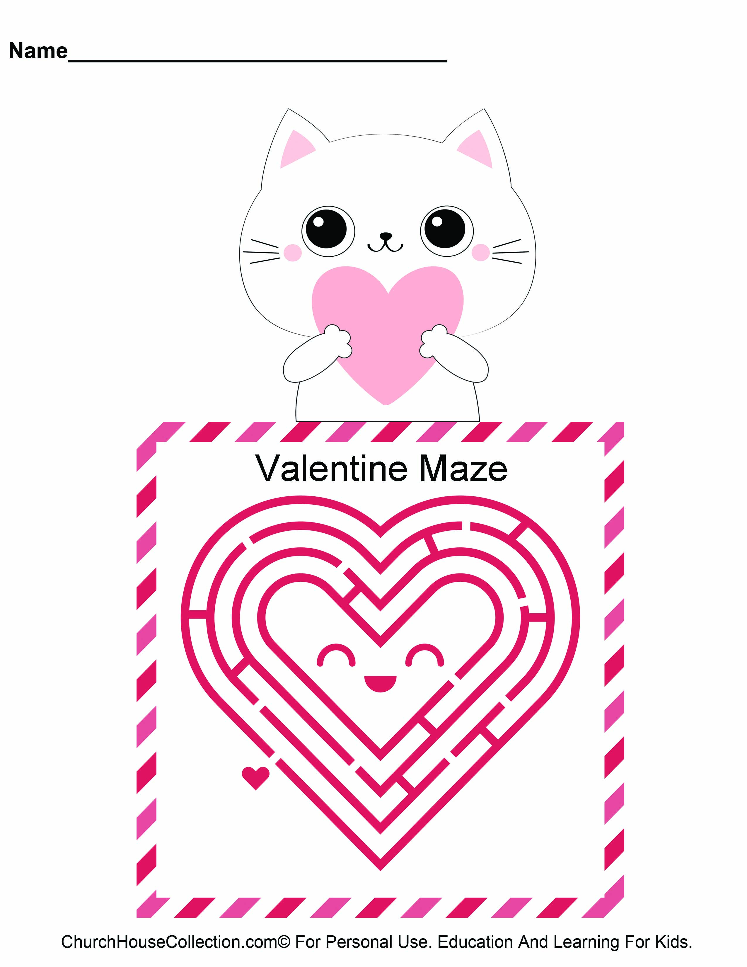 Free Printable Valentine's Day Kitty Cat Maze by Church House Collection