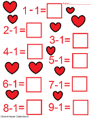 Valentine's Day Subtraction Math Sheets for Kids