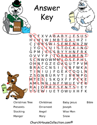 Sam The Snowman, Rudolph the Red Nosed Reindeer, Bumble The Snow Monster Printable Christmas Word Search Answer Key