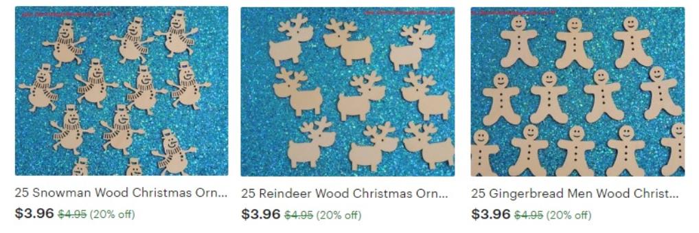 Wood Christmas Ornaments For Sale by Church House Woodworks : Gingerbread Man, Snowman, Reindeer